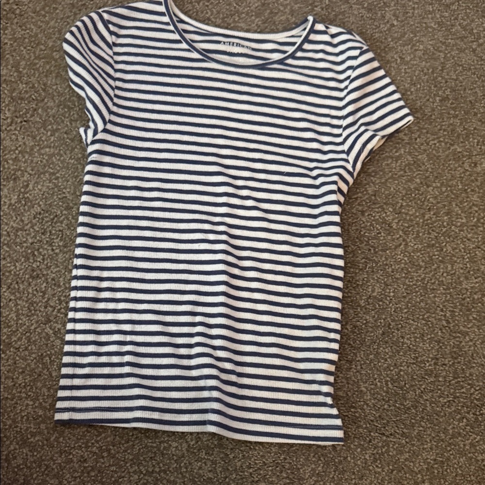 American Age Navy and White Striped Tee